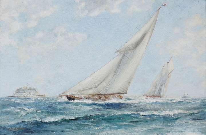 Racing Yachts in the Solent passing a Fort